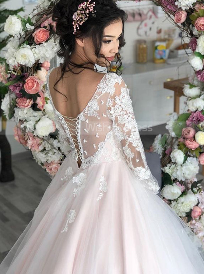Pink Wedding Dresses,Wedding Dress with Sleeves,Charming Bridal Dress, -  Wishingdress